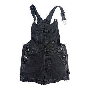 American Eagle Women’s Black Denim Short Overalls Size S Shortalls Distressed